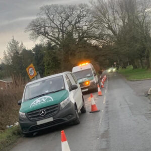 JWC Vehicles parked up in preparation for works involving Ground Penetrating Radar in Wrexham